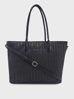 Caprese - Black Textured Hand Bag with Detachable Strap (Set of 2)