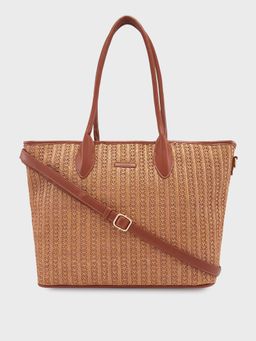 Caprese - Brown Textured Hand Bag with Detachable Strap (Set of 2)