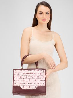 Caprese - Maroon Printed Hand Bag with Detachable Strap (Set of 2)
