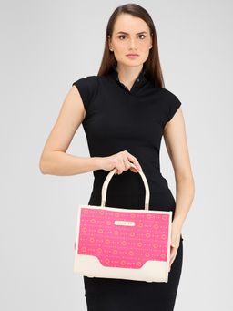 Caprese - Pink Printed Hand Bag with Detachable Strap (Set of 2)