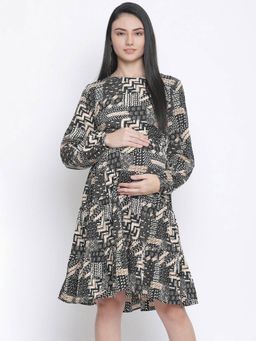 Oxolloxo - Canva Unstructured Print With Feeding Zip Maternity Dress
