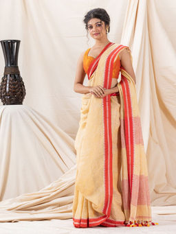 Angoshobha - Traditional Naple Yellow Handloom Soft Linen Saree with Unstitched Blouse