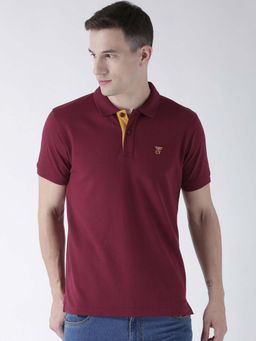 Club York - Men Maroon Solid Polo Collar T-Shirt