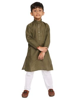 Maharaja - Military Olive Cotton Blend Kurta Pyjama for Boys (Set of 2)