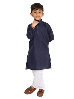 Maharaja - Dark Blue Cotton Blend Kurta Pyjama for Boys (Set of 2)