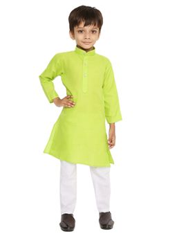 Maharaja - Neon Green Cotton Blend Kurta Pyjama for Boys (Set of 2)
