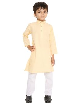 Maharaja - Light Yellow Cotton Blend Kurta Pyjama for Boys (Set of 2)