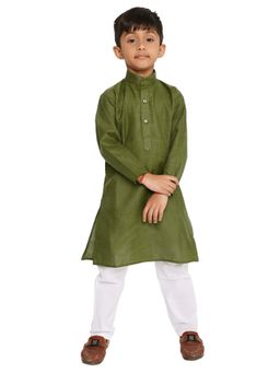 Maharaja - Olive Green Cotton Blend Kurta Pyjama for Boys (Set of 2)