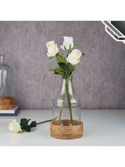 HomeTown - Ebony Handcrafted Glass Vase With Wooden Base Large 26Cm In Transparent Colour