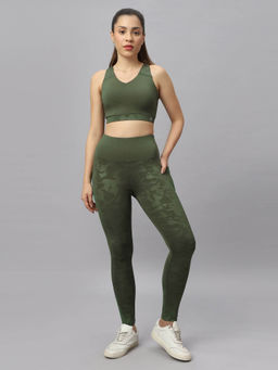 SOIE - Green Printed Skinny Fit Sports Bra and Leggings (Set of 2)
