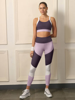 SOIE - Purple Colorblock Skinny Fit Sports Bra and Leggings (Set of 2)