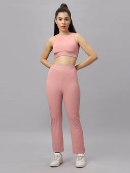 SOIE - Pink Solid Regular Fit Sports Bra and Pant (Set of 2)