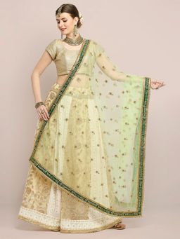 Dupatta Bazaar - Womens Light Green Bridal Sada Saubhagyawati Bhav Net Dupatta