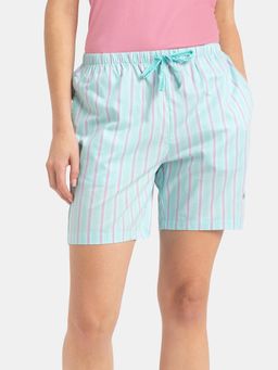 Jockey - RX15 Women Super Combed Cotton Striped Shorts - Aqua Sky