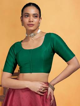 Trendmalls - Women's Green Dobby Pure Cotton Elastin Stretchable Blouse