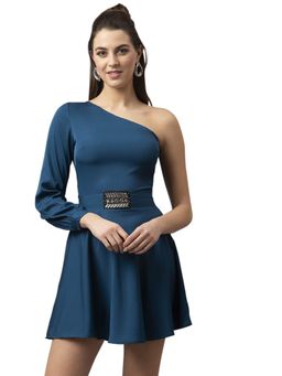 Style Quotient - Women Teal Blue Embellished Fit And Flare Dress