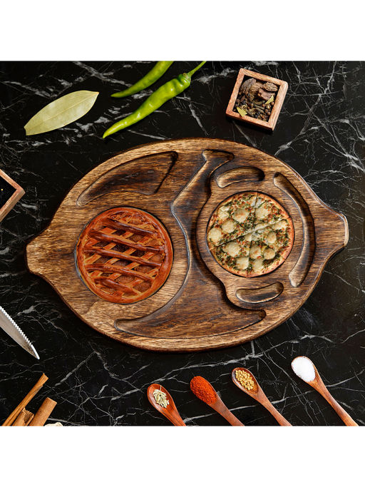 eCraftIndia Brown Oval Wooden Food Serving Platter