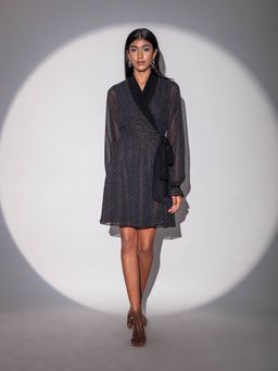 RSVP by Nykaa Fashion - Black Polka Dots V Neck Mini Dress