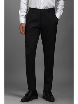 Louis Philippe - Men Black Solid Flat Front Formal Trouser