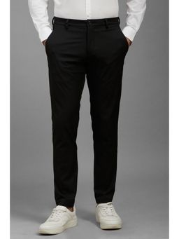 Louis Philippe - Men Black Solid Flat Front Casual Trouser