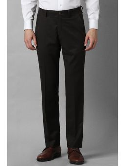 Louis Philippe - Men Black Solid Flat Front Formal Trouser