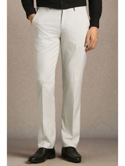 Louis Philippe - Men Grey Textured Flat Front Formal Trouser