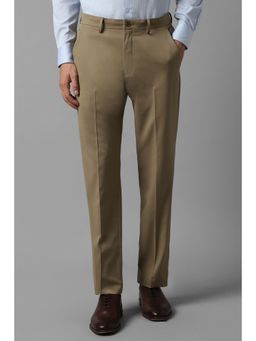 Louis Philippe - Men Beige Solid Flat Front Formal Trouser