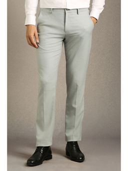 Louis Philippe - Men Grey Textured Flat Front Formal Trouser