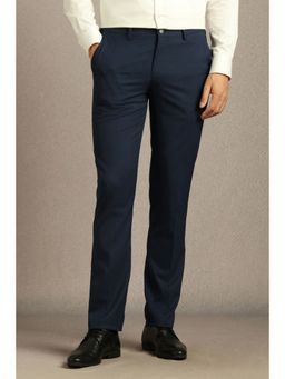 Louis Philippe - Men Navy Textured Flat Front Formal Trouser