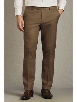 Louis Philippe - Men Brown Solid Flat Front Formal Trouser