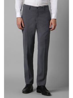 Louis Philippe - Men Grey Solid Flat Front Formal Trouser