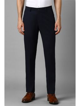 Louis Philippe - Men Navy Solid Flat Front Formal Trouser