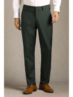 Louis Philippe - Men Green Textured Flat Front Formal Trouser
