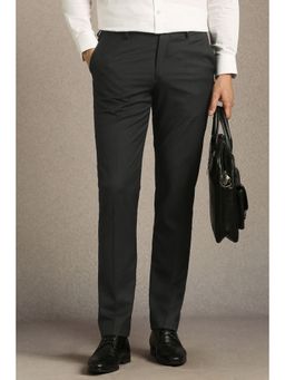 Louis Philippe - Men Grey Solid Flat Front Formal Trouser
