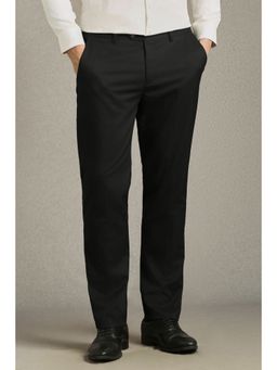 Louis Philippe - Men Black Solid Flat Front Formal Trouser