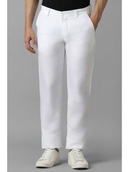 Louis Philippe - Men White Solid Flat Front Casual Trouser