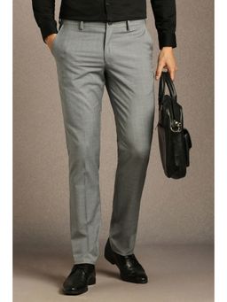 Louis Philippe - Men Grey Checks Flat Front Formal Trouser