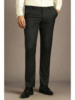 Louis Philippe - Men Grey Textured Flat Front Formal Trouser