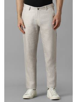 Louis Philippe - Men Beige Solid Flat Front Casual Trouser