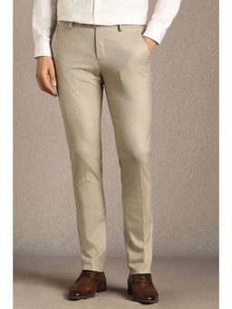 Louis Philippe - Men Beige Solid Flat Front Formal Trouser