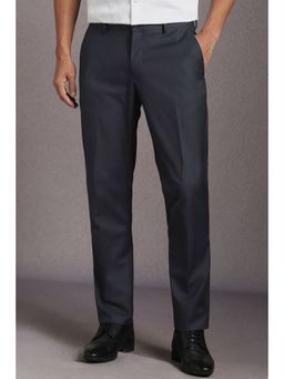 Louis Philippe - Men Grey Solid Flat Front Formal Trouser