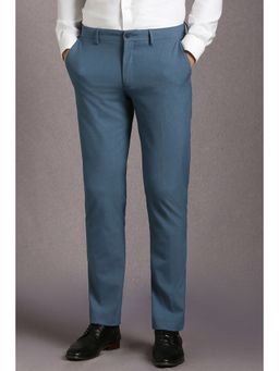 Louis Philippe - Men Blue Solid Flat Front Formal Trouser