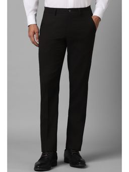 Louis Philippe - Men Black Textured Flat Front Formal Trouser