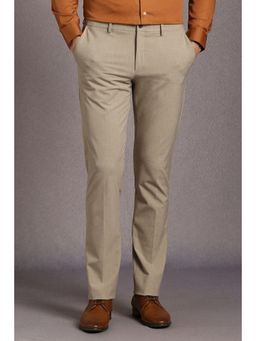 Louis Philippe - Men Beige Textured Flat Front Formal Trouser