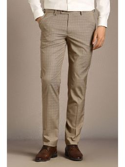 Louis Philippe - Men Beige Textured Flat Front Formal Trouser