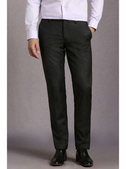 Louis Philippe - Men Black Textured Flat Front Formal Trouser