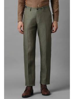 Louis Philippe - Men Olive Textured Flat Front Formal Trouser