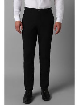 Louis Philippe - Men Black Solid Flat Front Formal Trouser
