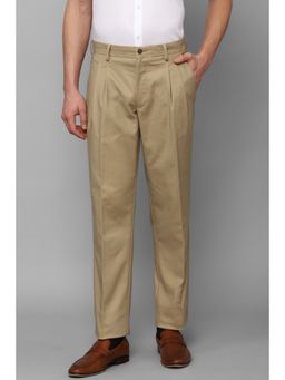 Louis Philippe - Men Beige Solid Pleated Formal Trouser