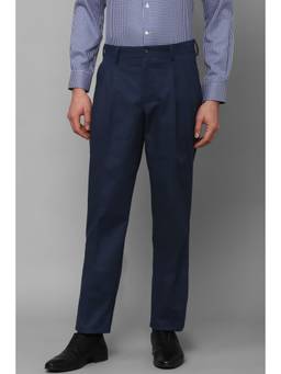 Louis Philippe - Men Navy Solid Pleated Formal Trouser